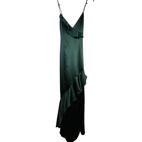 Lulus Green Satin Lucky Lady Ruffled Gown- Size M - Picture 14 of 15